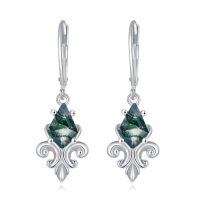 wholesale 925 Sterling Silver Green Labradorite Fleur-de-Lis Leverback Drop Earrings-Filigree