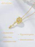 wholesale Gold 925 Sterling Silver Key Necklace w/ Sunflower & Cubic Zirconia Pendant 30 Chain-0-4
