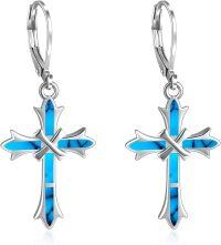 wholesale Sterling Silver Opal Cross Abalone Shell Dangle Drop Leverback Earrings-Turquoise earrings