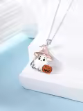 TOUPOP Sterling Silver Witch Moon Ghost Pumpkin Bat Pendant Necklace-0-4