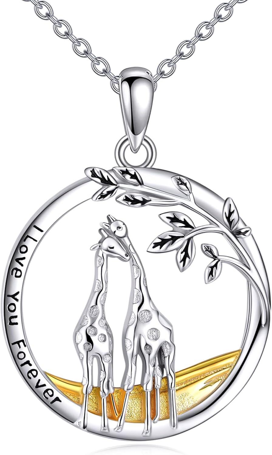 925 Sterling Silver Giraffe Family Tree of Life Pendant Necklaces for Women Girls I Love You Forever s 45cm Chain Length-0-0