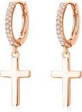 wholesale Rose Gold 925 Sterling Silver Cross Huggie Hoops with Cubic Zirconia for Women Men 3D Charm Minimalist Fine  Set of 2 Pairs-0-0