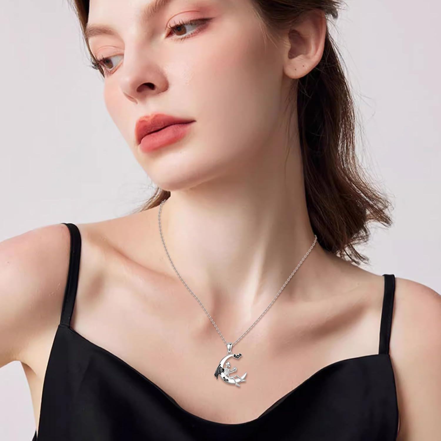  Sterling Silver Skull Bat Pendant Halloween Necklace Jewelry Gift -0-1