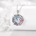 wholesale 925 Sterling Silver Pink Flamingo & Blue Palm Tree Crystal Pendant Necklace-0-8