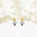 wholesale 925 Sterling Silver Tiger Eye Stone Flower & Honeybee Studs for Women-0-2