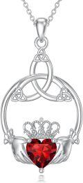 wholesale 925 Sterling Silver Celtic Claddagh Necklace with Heart Birthstones-0-0