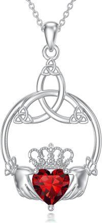 wholesale 925 Sterling Silver Celtic Claddagh Necklace with Heart Birthstones-01-January