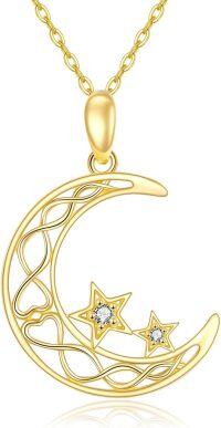 wholesale 14K Gold Celtic Moon & Stars Pendant Necklace with Cubic Zirconia - Irish Jewelry for Women-Moon Star
