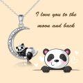 wholesale 925 Sterling Silver Origami Panda I Love You To the Moon and Back Pendant Necklace with Black Crystal Stone-0-4