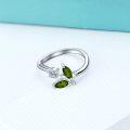 wholesale  925 Sterling Silver with Simulated Peridot Green Crystals Dancing Butterfly Adjustable Sparkly Ring Size 6 Elegant Gift for Women-0-1