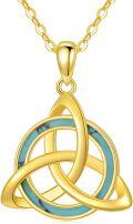 wholesale 14K Gold Blue Opal Triquetra Pendant Necklace for Women - 18 Inches Chain-0-0