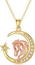 wholesale 14K Gold Crescent Moon & Unicorn Pendant Necklace with Star Charm on 16-18 Chain-0-0