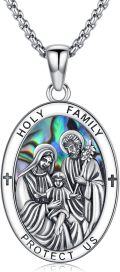 wholesale 925 Sterling Silver Abalone Shell Holy Family Protect Us Pendant Necklace-0-0