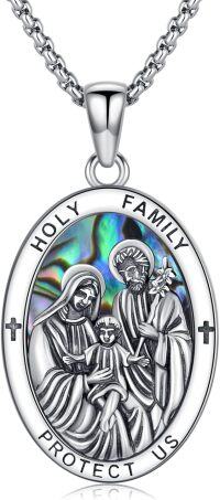 wholesale 925 Sterling Silver Abalone Shell Holy Family Protect Us Pendant Necklace-Holy Family