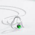 wholesale 925 Sterling Silver Green Crystal Cat Pendant Necklace for Women - Cat Lovers -0-2