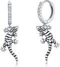wholesale 925 Sterling Silver Gecko Lizard Charm Huggie Hoop Earrings with Cubic Zirconia for Women  4cm Long-0-0
