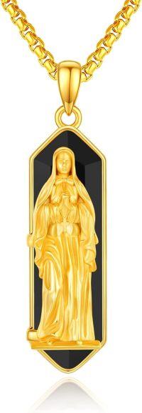 wholesale 925 Sterling Silver Virgin Mary Pendant with Black Onyx Stone Chain Necklace-St Frances Cabrini