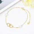 wholesale 10K Gold Pearl & Crystal Double Heart Charm Ankle Anklet for Women-0-4
