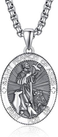 wholesale Sterling Silver Patron Saint Medal Amulet Necklace for Men 2 5mm 22 +2 Chain-A29-Saint Francis of Assisi