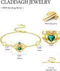 wholesale 925 Sterling Silver & Zircon Claddagh Bracelet for Women - 16mm Irish Jewelry Gift with Green Heart-0-3
