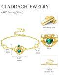 wholesale 925 Sterling Silver & Zircon Claddagh Bracelet for Women - 16mm Irish Jewelry Gift with Green Heart-0-3