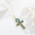 wholesale Gold 925 Sterling Silver Ankh Necklace with Turquoise and Black Stone Elements - 24K Gold Plated Egyptian Cross Pendant-0-2