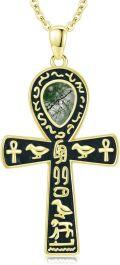 wholesale Gold 925 Sterling Silver Ankh Necklace with Moonstone and Turquoise Agate Egyptian Cross Pendant-0-0