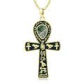 wholesale Gold 925 Sterling Silver Ankh Necklace with Moonstone and Turquoise Agate Egyptian Cross Pendant-0-0