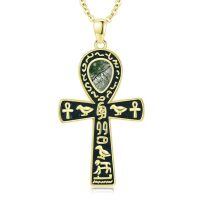 wholesale Gold 925 Sterling Silver Ankh Necklace with Moonstone and Turquoise Agate Egyptian Cross Pendant-Gold-Moss Agate