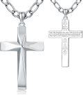 wholesale Sterling Silver Christian Cross Pendant with Figaro Chain Lord s Prayer Jewelry Gift-0-0
