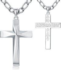 wholesale Sterling Silver Christian Cross Pendant with Figaro Chain Lord s Prayer Jewelry Gift-20+2inches Figaro Chain