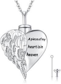 wholesale 925 Sterling Silver Angel Wing Heart Cremation Jewelry Keepsake Urn Necklace with Funnel and Fill Kit-Zircon Wing