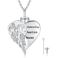 wholesale 925 Sterling Silver Angel Wing Heart Cremation Jewelry Keepsake Urn Necklace with Funnel and Fill Kit-Zircon Wing