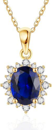 wholesale 14K Gold Oval Cut Sapphire and Diamond Halo Pendant Necklace for Women-Yellow