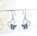 wholesale 925 Sterling Silver Blue Crystal Butterfly Heart Drop Earrings-0-2
