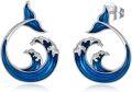 wholesale 925 Sterling Silver Blue Enamel Ocean Wave Stud Earrings-0-0