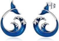 wholesale 925 Sterling Silver Blue Enamel Ocean Wave Stud Earrings-ocean wave