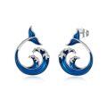 wholesale 925 Sterling Silver Blue Wave Earrings Wholesale With Enamel And Rhinestone Details-0-0