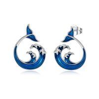 wholesale 925 Sterling Silver Blue Wave Earrings Wholesale With Enamel And Rhinestone Details-ocean wave