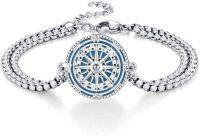 wholesale Sterling Silver Nautical Compass Bracelet for Women Adjustable Inspirational Gift-Lake Green