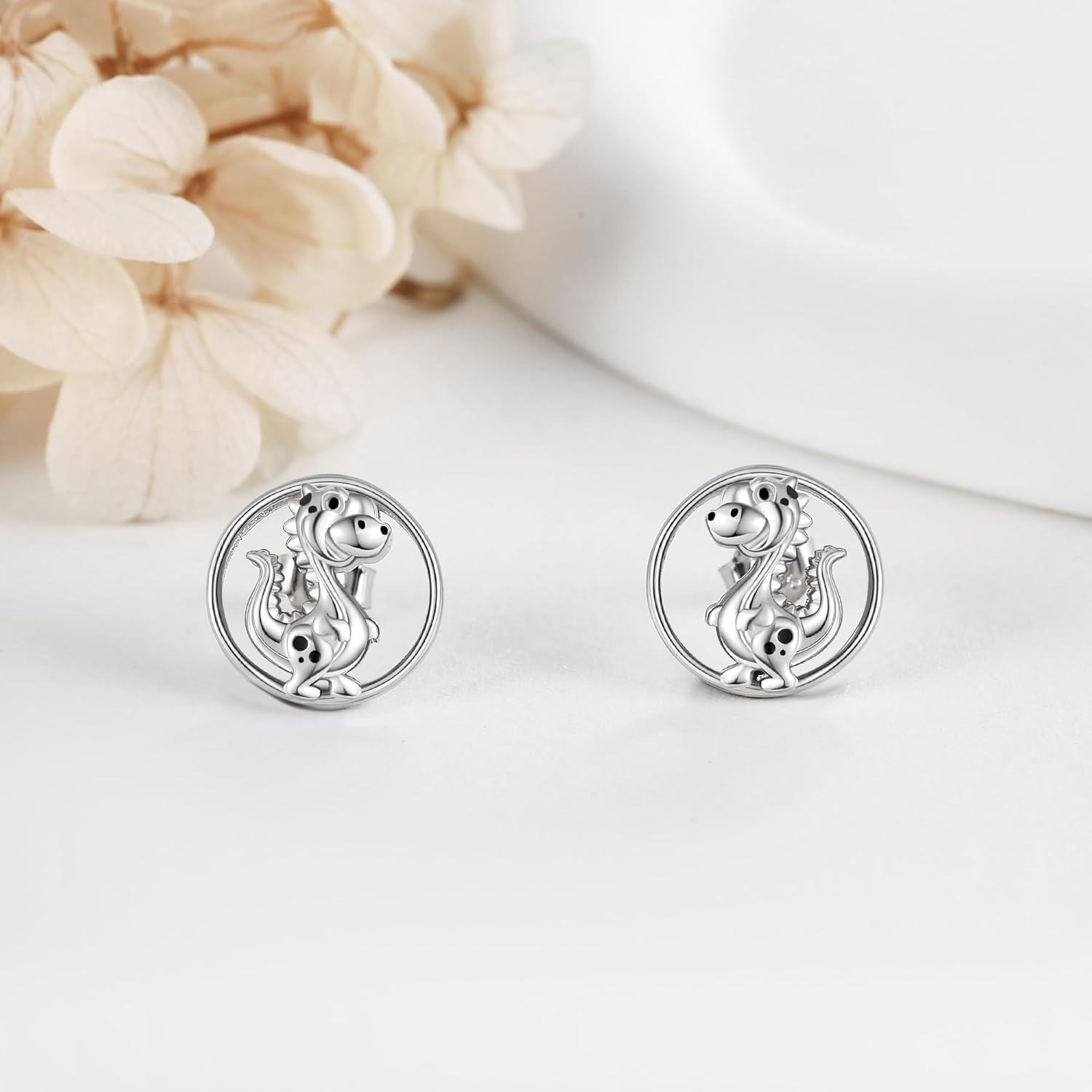 Sterling Silver Dragonfly Dragon Wolf Elephant Dinosaur Hedgehog Stud Earrings Animal Jewelry Gifts for Women-0-4