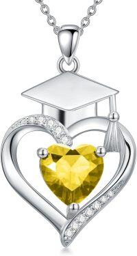 wholesale  Sterling Silver Heart Birthstone Necklace High School College Graduation Jewelry for Her -Non-Personalized 11-Nov-Citrine