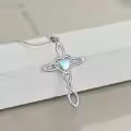 wholesale 925 Sterling Silver Celtic Knot Cross with Opalite Heart Pendant Necklaces Wholesale for Women Girls Irish Infinity Love s 45cm Chain Length-0-2