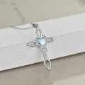 wholesale 925 Sterling Silver Celtic Cross Pendant Necklace With Heart Opal Stone White Gold Plated-0-2