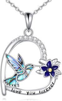 wholesale 925 Sterling Silver & Abalone Shell Hummingbird Necklace for Women-Abalone Shell Heart Pendant