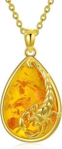 wholesale Gold-Plated 925 Sterling Silver Amber Scorpion Teardrop Pendant Necklace-Scorpion
