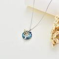 wholesale 925 Sterling Silver Two Tone Bee Honeycomb Blue Crystal Zircon Pendant Necklace-0-2