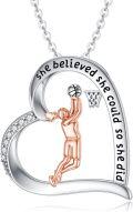 wholesale 925 Sterling Silver Heart-Shaped Basketball Player Pendant Necklace with Quote She Believed She Could So She Did - Sports Themed s for Women-0-0