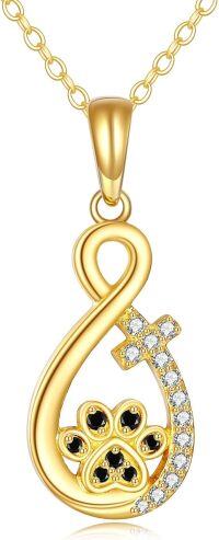 wholesale 14K Gold Infinity Cross Dog Paw Pendant Necklace for Women Girls Gift-Paw