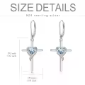 TOUPOP Sterling Silver Aquamarine Heart Cross Drop Dangle Earrings-0-4